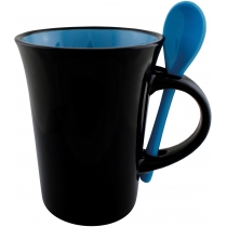 Чашка керамічна з ложкою Optima Promo DORIS 300мл, чорно-блакитна