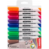 Набір маркерів для білих дошок KORES 2-3 мм, 10 кольорів в блістері