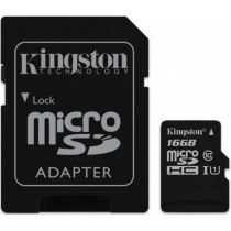 Карта памяти microSDHC 16Gb Kingston, кл.10 + SD адаптер