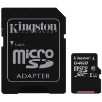Карта памяти microSDXC 64Gb Kingston, кл.10 + SD адаптер