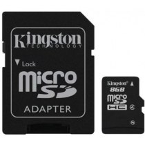 Карта памяти microSDHC 8Gb Kingston, кл.4 + SD адаптер