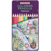 Олівці кольорові "Premium", 12 кольорів, шестигранні, в металевій коробці