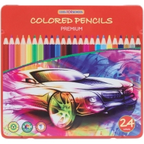 Олівці кольорові "Premium", 24 кольори, тригранні, в металевій коробці