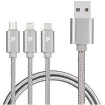 Кабель PURIDEA L10 - 3in1 (Lightning,Type-C,microUSB)-1.5m (Silver)