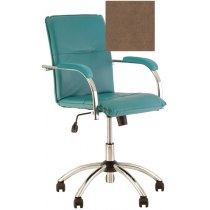 Крісло SAMBA GTP (S) LE-I, шкіра LUX, коричневий, метал. хром. база, м'які підлокітн.