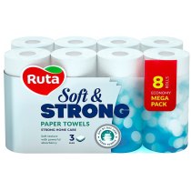 Рушники паперові 3 шари Ruta Soft Strong 8 рулонів  білі