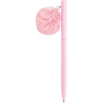 Ручка металева рожева з брелоком-помпоном, пише синім