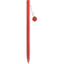 Ручка металева червона із сяючим брелоком, вкритим кристалами, пише синім