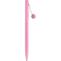 Ручка металева рожева із сяючим брелоком, вкритим кристалами, пише синім