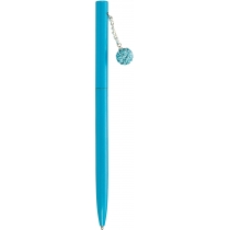 Ручка металева блакитна із сяючим брелоком, вкритим кристалами, пише синім