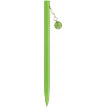 Ручка металева зелена із сяючим брелоком, вкритим кристалами, пише синім
