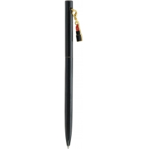 Ручка металева чорна з брелоком "Помада", пише синім