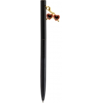 Ручка металева чорна з брелоком "Окуляри", пише синім