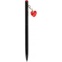 Ручка металева з червоним брелоком-кристалом "Серце", пише синім
