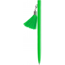 Ручка металева зелена з брелоком-китичкою, пише синім