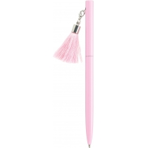 Ручка металева рожева з брелоком-китичкою, пише синім