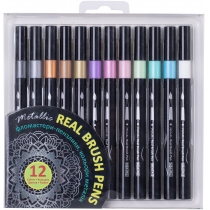Фломастери-пензлики REAL BRUSH, 12 кольорів металік, лінія 0,5-6 мм