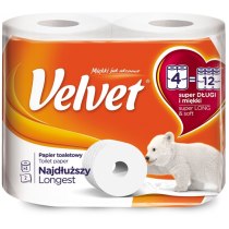 Туалетная бумага 2 слоя Velvet Экстра Лонг 4 рулонов 486 отрывов тройная намотка