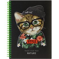 Блокнот "Pets Fashion: Cat" А5, пластикова обкладинка, ПВХ спіраль, 80 арк., клітинка