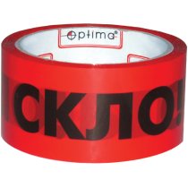 Стрічка клейка пакувальна "Обережно: скло" 48 мм х 50 м Optima