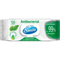 Серветка волога SMILE Antibacterial з подорожником 100 шт з клапаном