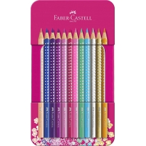 Олівці кольорові Faber-Castell Grip Sparkle 12 кольорів в металевій коробці рожевого кольору