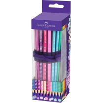 Олівці кольорові Faber-Castell Grip Sparkle 20 кольорів у тканинному пеналі-ролі з аксесуарами