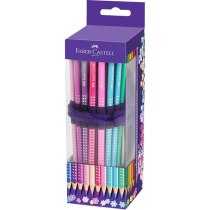 Олівці кольорові Faber-Castell Grip Sparkle 20 кольорів у тканинному пеналі-ролі з аксесуарами