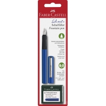 Ручка перова шкільна Faber-Castell School +, синій корпус + 6 синіх картриджів