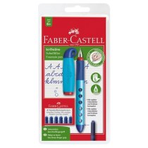 Ручка перова  шкільна Faber-Castell Scribolino для шульги, корпус асорті + 6 синіх картриджів