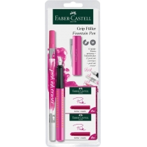 Набір ручка перова Faber-Castell GRIP 2010 корпус рожевий перо М + коректор + картриджі