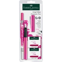 Набір ручка перова Faber-Castell GRIP 2010 корпус рожевий перо М + коректор + картриджі