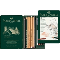 Набір художній спеціальний Faber-Castell PITT MONOCHROME з 12 предметів в металевій коробці