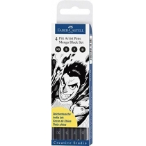 Набір ручок капілярних  Faber-Castell Pitt Artist Pens Manga Black, (B, F, S, XS) колір чорний 4 шт