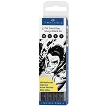 Набір ручок капілярних  Faber-Castell Pitt Artist Pens Manga Black, (B, F, S, XS) колір чорний 4 шт