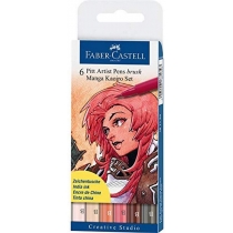 Набір  ручок-пензликів капілярних Faber-Castell PITT ARTIST PEN "BRUSH" Manga Kaoiro Set 6 кольорів
