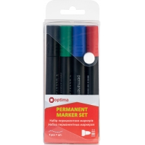 Набір перманентних маркерів Optima 2 мм, 4 кольори в пеналі