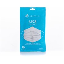 Медична маска Abifarm М98, 3-шарова стерильна біорозкладні, 99.9% захист (5 шт в комплекті)