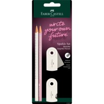 Набір Faber-Castell 2 чорнографітних олівця Grip Sparkle з чинкою і гумкою Sleeve