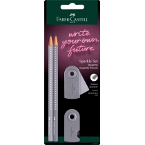 Набір Faber-Castell 2 чорнографітних олівця Grip Sparkle з точила і ластиком Sleeve