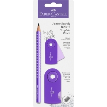 Набір Faber-Castell 1 потовщений олівець Jumbo Grip Sparkle + чинка і ластик Sleeve