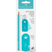 Набір Faber-Castell 1 потовщений чорнографітний олівець Jumbo Grip Sparkle + чинка та гумка Sleeve