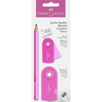 Набір Faber-Castell 1 потовщений олівець Jumbo Grip Sparkle + чинка  та гумка Sleeve