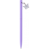 Ручка металева фіолетова із сяючим брелоком "Метелик", вкритим кристалами, пише синім