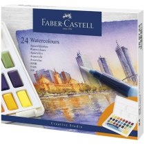 Фарби акварельні  Faber-Castell Watercolors in Pans, 24 кольору + ручка-пензлик з контейнером для во