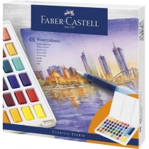 Фарби акварельні  Faber-Castell Watercolors in Pans, 48 ??кол. + Ручка-пензлик з контейнером для вод