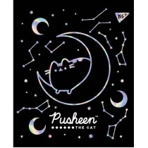 Тетрадь 12 листов, клетка, софт-тач+фольга серебро голограф. "Pusheen fabulous"