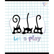 Зошит 12 аркушів, лінія, софт-тач+фольга срібло голограф.  "Playful kitties"