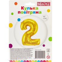 Куля повітряна золотиста фольгована "2" висотою 40,64 см