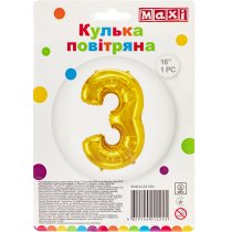 Куля повітряна золотиста фольгована "3" висотою 40,64 см